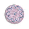 Floor Cushion Handmade Mandala Art - Steel Blue on Pastel Pink - Drawn by Hand - Tufted Floor Pillow, Round - Blululi