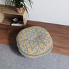 Floor Cushion Handmade Mandala Art - Steel Blue on Tan background - Drawn by Hand - Tufted Floor Pillow, Round - Blululi