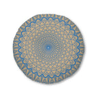 Floor Cushion Handmade Mandala Art - Steel Blue on Tan background - Drawn by Hand - Tufted Floor Pillow, Round - Blululi