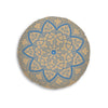 Floor Cushion Handmade Mandala Art - Steel Blue on Tan background - Drawn by Hand - Tufted Floor Pillow, Round - Blululi