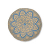 Floor Cushion Handmade Mandala Art - Steel Blue on Tan background - Drawn by Hand - Tufted Floor Pillow, Round - Blululi