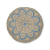 Floor Cushion Handmade Mandala Art - Steel Blue on Tan background - Drawn by Hand - Tufted Floor Pillow, Round - Blululi