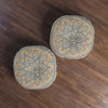 Floor Cushion Handmade Mandala Art - Steel Blue on Tan background - Drawn by Hand - Tufted Floor Pillow, Round - Blululi