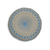 Floor Cushion Handmade Mandala Art - Steel Blue on Tan background - Drawn by Hand - Tufted Floor Pillow, Round - Blululi