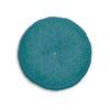 Floor Cushion Handmade Mandala Art - Steel Blue on Teal background - Drawn by Hand - Tufted Floor Pillow, Round - Blululi