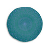 Floor Cushion Handmade Mandala Art - Steel Blue on Teal background - Drawn by Hand - Tufted Floor Pillow, Round - Blululi