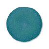 Floor Cushion Handmade Mandala Art - Steel Blue on Teal background - Drawn by Hand - Tufted Floor Pillow, Round - Blululi