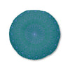 Floor Cushion Handmade Mandala Art - Steel Blue on Teal background - Drawn by Hand - Tufted Floor Pillow, Round - Blululi