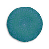 Floor Cushion Handmade Mandala Art - Steel Blue on Teal background - Drawn by Hand - Tufted Floor Pillow, Round - Blululi