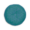 Floor Cushion Handmade Mandala Art - Steel Blue on Teal background - Drawn by Hand - Tufted Floor Pillow, Round - Blululi