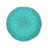 Floor Cushion Handmade Mandala Art - Steel Blue on Turquoise background - Drawn by Hand - Tufted Floor Pillow, Round - Blululi