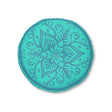 Floor Cushion Handmade Mandala Art - Steel Blue on Turquoise background - Drawn by Hand - Tufted Floor Pillow, Round - Blululi