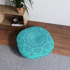 Floor Cushion Handmade Mandala Art - Steel Blue on Turquoise background - Drawn by Hand - Tufted Floor Pillow, Round - Blululi