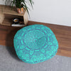 Floor Cushion Handmade Mandala Art - Steel Blue on Turquoise background - Drawn by Hand - Tufted Floor Pillow, Round - Blululi