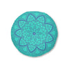 Floor Cushion Handmade Mandala Art - Steel Blue on Turquoise background - Drawn by Hand - Tufted Floor Pillow, Round - Blululi