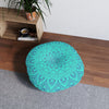 Floor Cushion Handmade Mandala Art - Steel Blue on Turquoise background - Drawn by Hand - Tufted Floor Pillow, Round - Blululi