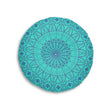 Floor Cushion Handmade Mandala Art - Steel Blue on Turquoise background - Drawn by Hand - Tufted Floor Pillow, Round - Blululi