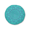 Floor Cushion Handmade Mandala Art - Steel Blue on Turquoise background - Drawn by Hand - Tufted Floor Pillow, Round - Blululi