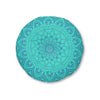 Floor Cushion Handmade Mandala Art - Steel Blue on Turquoise background - Drawn by Hand - Tufted Floor Pillow, Round - Blululi