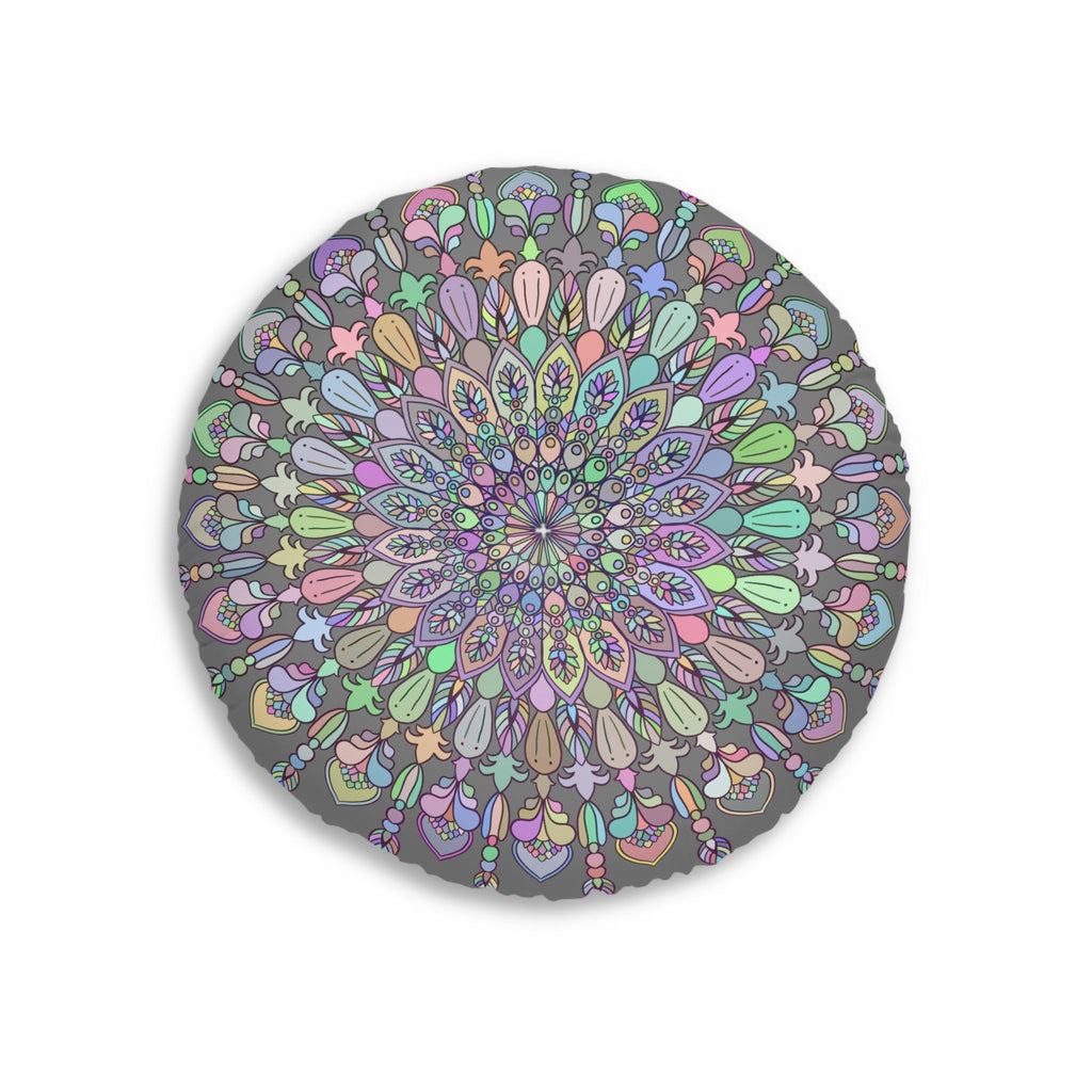 Floor Cushion Mandala Art Drawn by Hand - Tufted Floor Pillow, Round - Blululi