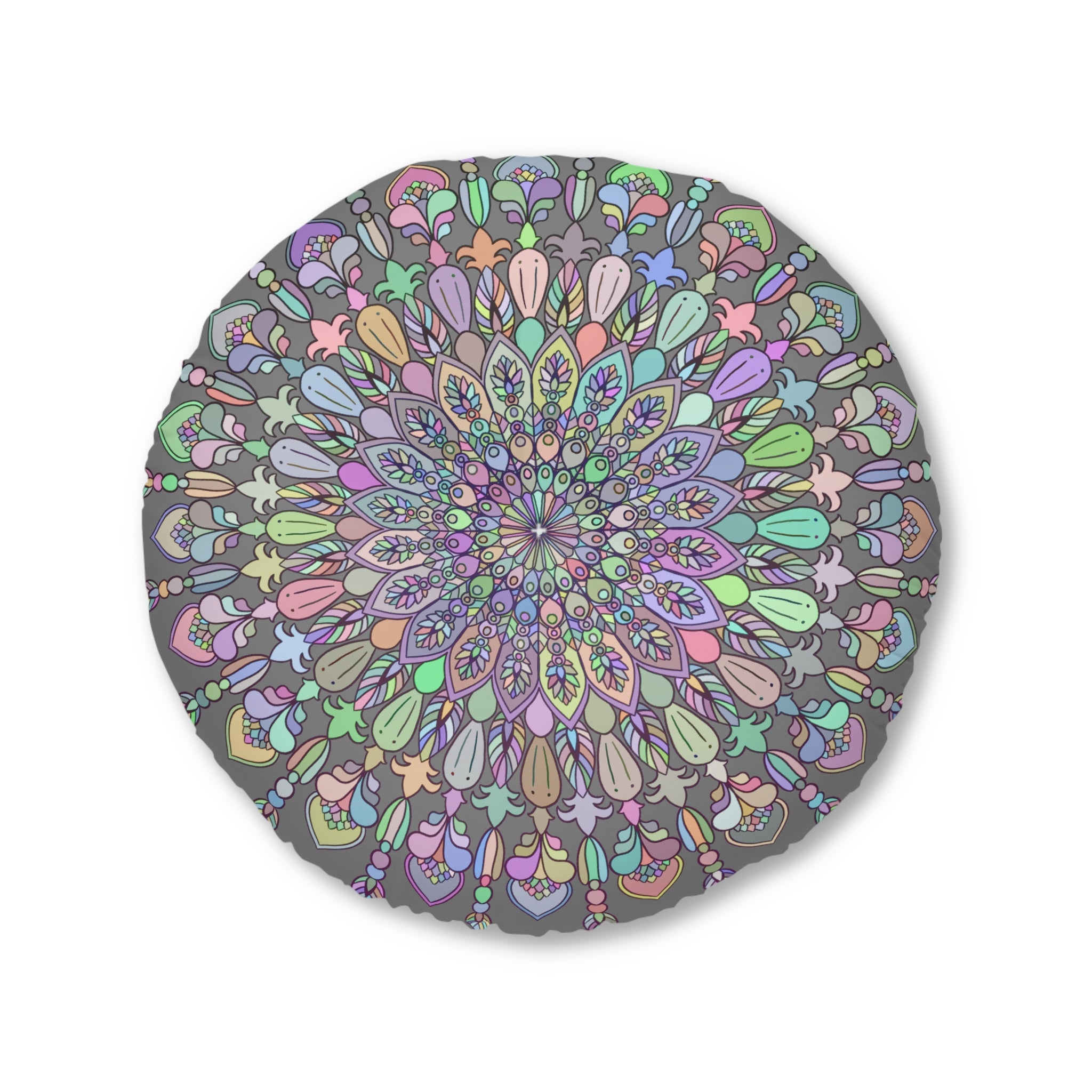 Floor Cushion Mandala Art Drawn by Hand - Tufted Floor Pillow, Round - Blululi