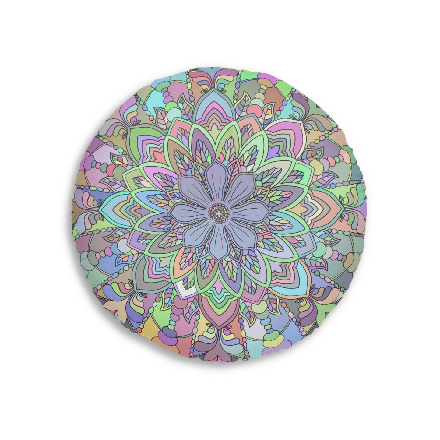 Floor Cushion Mandala Art Drawn by Hand - Tufted Floor Pillow, Round - Blululi