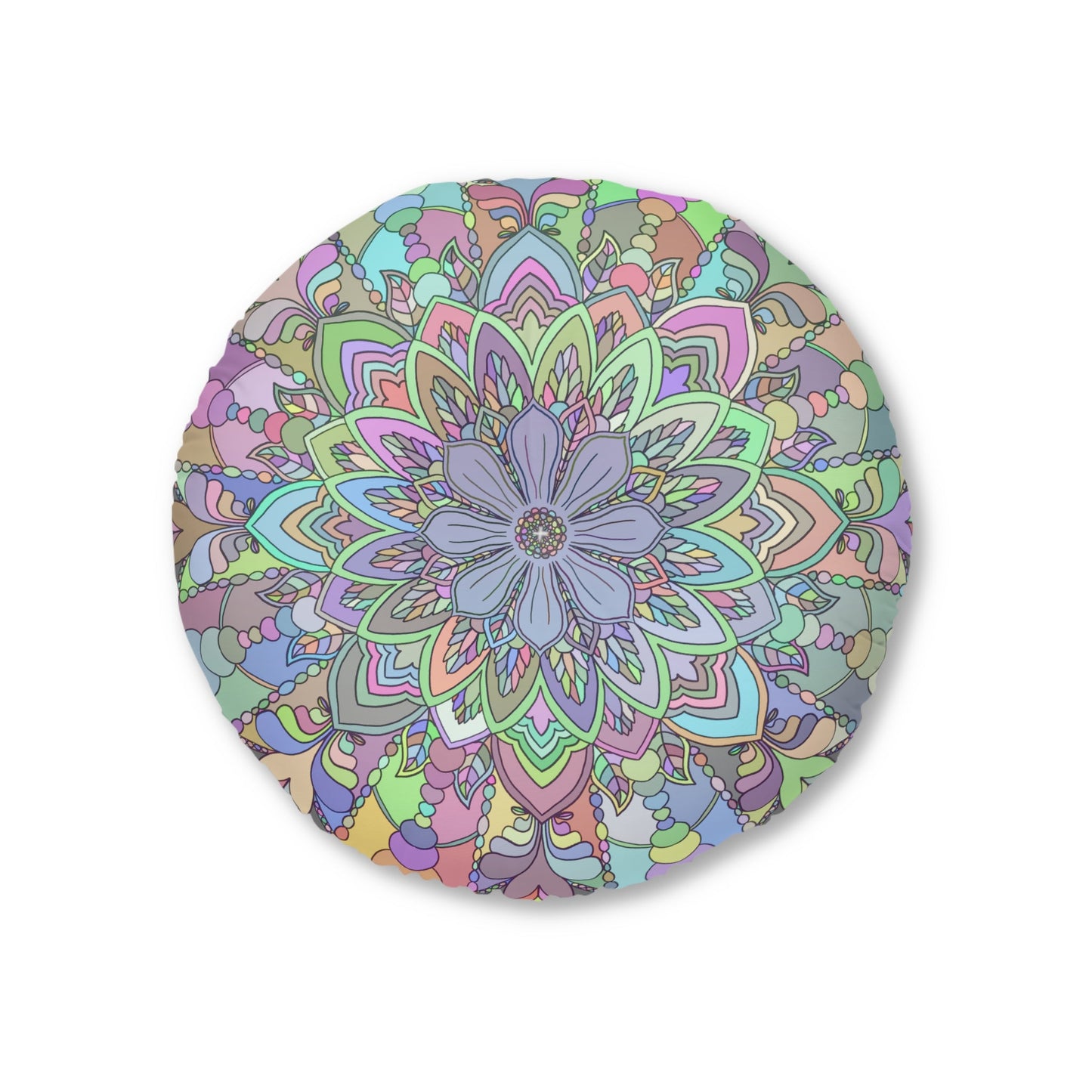 Floor Cushion Mandala Art Drawn by Hand - Tufted Floor Pillow, Round - Blululi