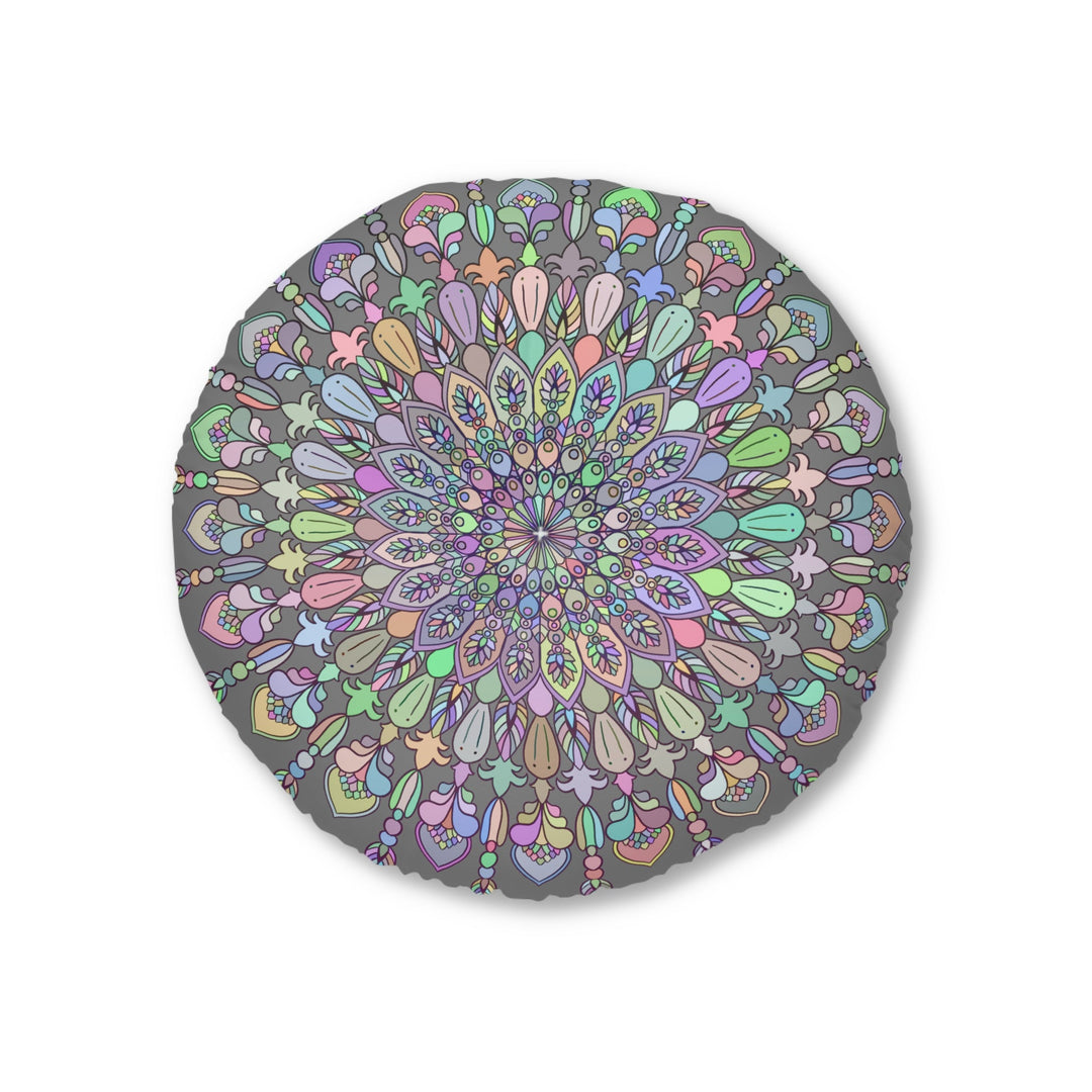 Floor Cushion Mandala Art Drawn by Hand - Tufted Floor Pillow, Round - Blululi