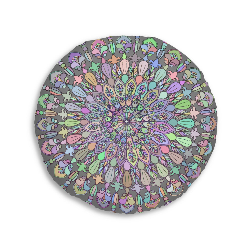 Floor Cushion Mandala Art Drawn by Hand - Tufted Floor Pillow, Round - Blululi