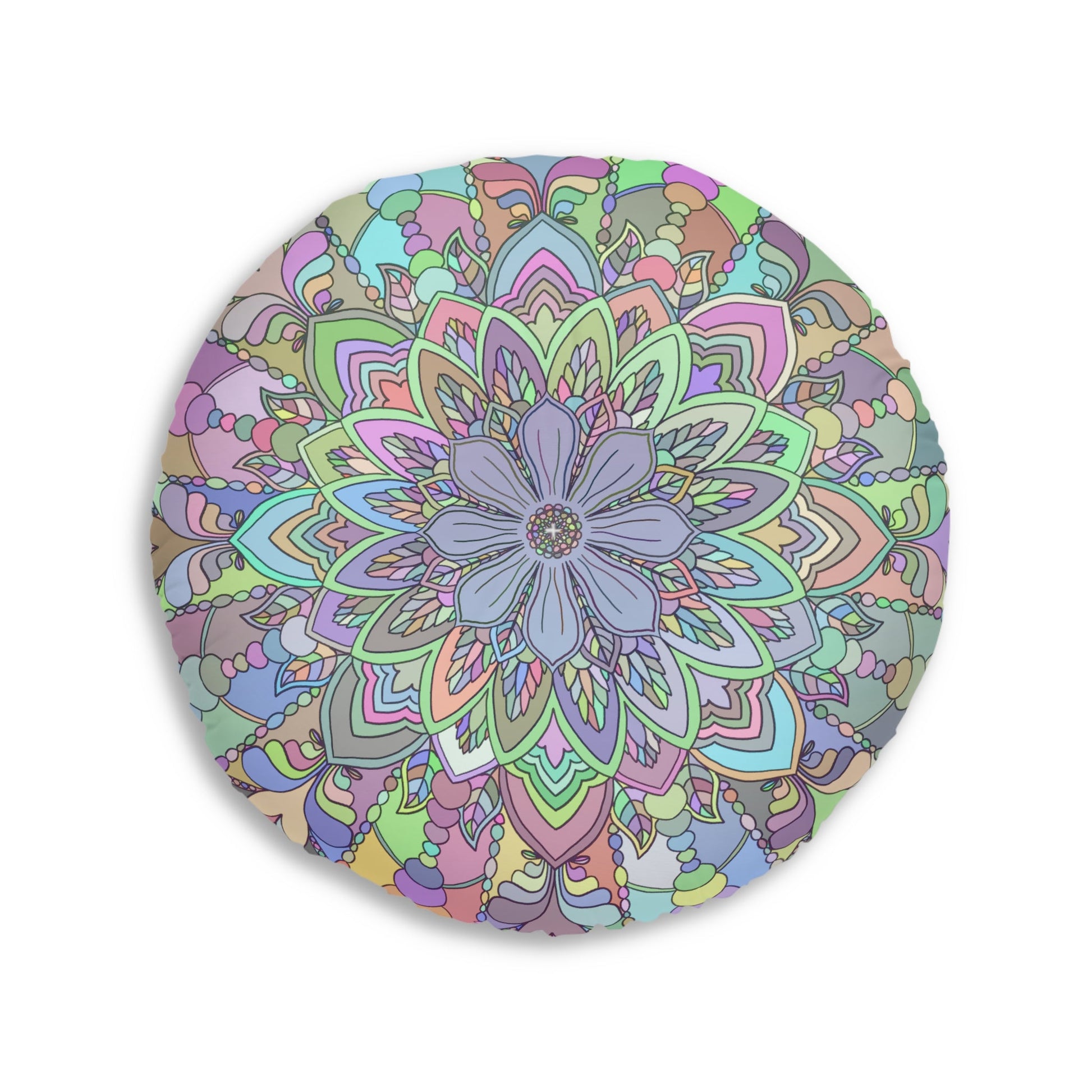 Floor Cushion Mandala Art Drawn by Hand - Tufted Floor Pillow, Round - Blululi