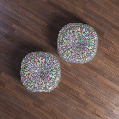 Floor Cushion Mandala Art Drawn by Hand - Tufted Floor Pillow, Round - Blululi