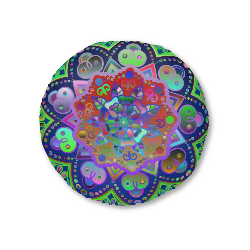 Floor Cushion Mandala Art Hand Drawn - Beautiful colorful Mandala on Dark Blue background - Tufted Floor Pillow, Round - Blululi