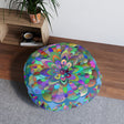 Floor Cushion Mandala Art Hand Drawn - Beautiful colorful Mandala on Light Blue background - Drawn by Hand - Tufted Floor Pillow, Round - Blululi
