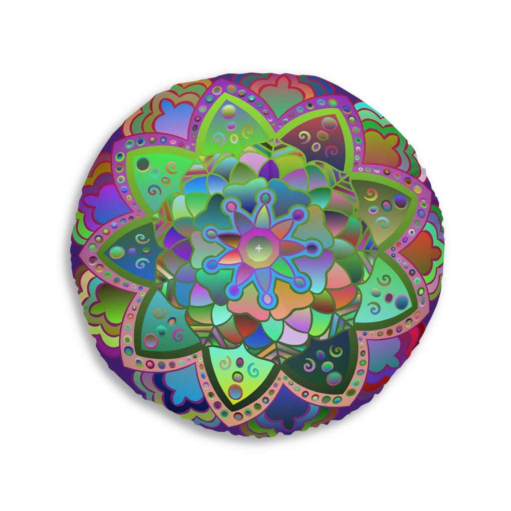 Floor Cushion Mandala Art Hand Drawn - Beautiful colorful Mandala on Purple background - Drawn by Hand - Tufted Floor Pillow, Round - Blululi