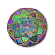 Floor Cushion Mandala Art Hand Drawn - Beautiful colorful Mandala on Purple background - Drawn by Hand - Tufted Floor Pillow, Round - Blululi