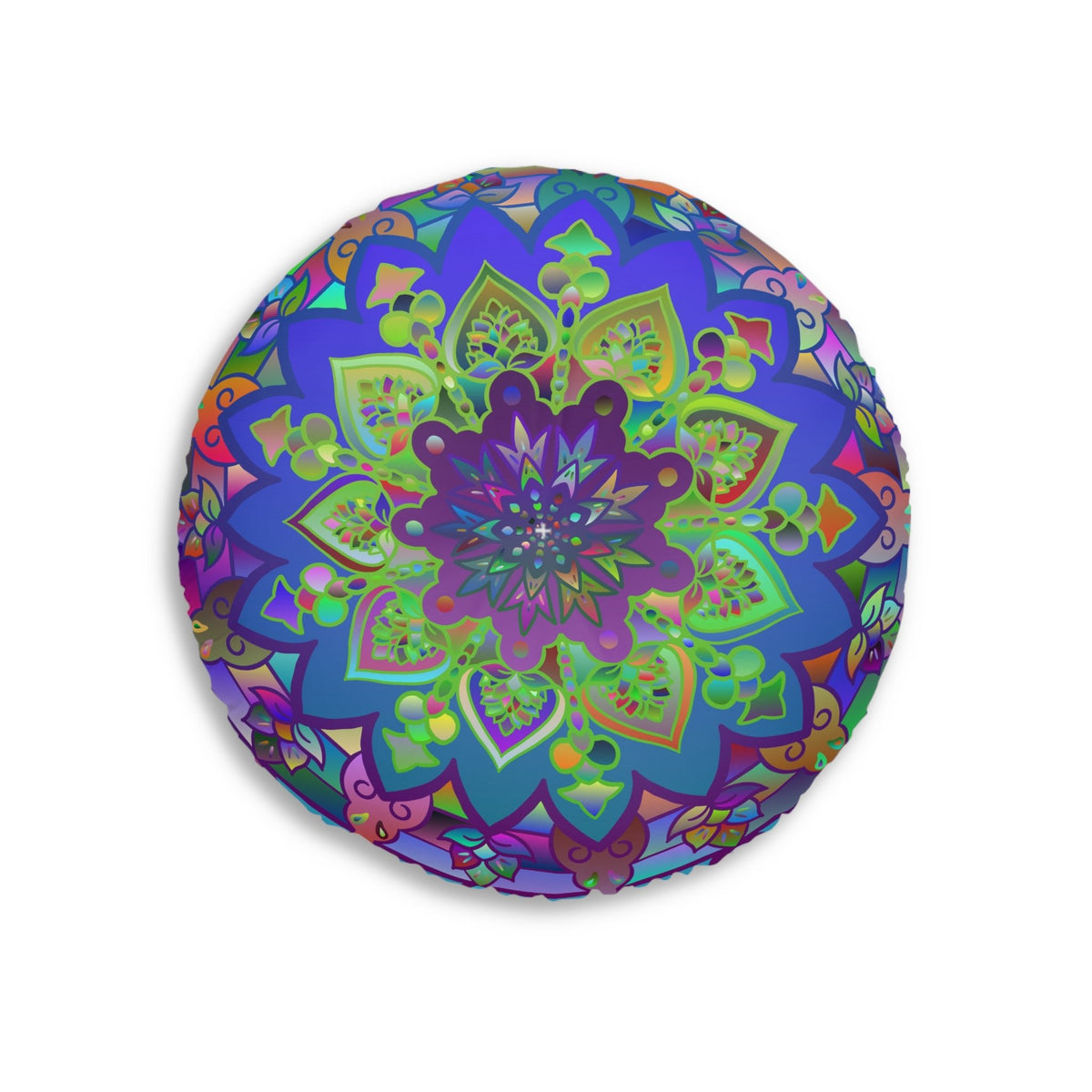Floor Cushion Mandala Art Hand Drawn - Beautiful colorful Mandala on Turquoise background - Drawn by Hand - Tufted Floor Pillow, Round - Blululi