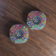 Floor Cushion Mandala Art Hand Drawn - Beautiful colorful Mandala on Turquoise background - Drawn by Hand - Tufted Floor Pillow, Round - Blululi