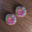 Floor Cushion Mandala Art Hand Drawn - Beautiful colorful Mandala on Turquoise background - Drawn by Hand - Tufted Floor Pillow, Round - Blululi