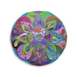 Floor Cushion Mandala Art Hand Drawn - Beautiful colorful Mandala on Turquoise background - Drawn by Hand - Tufted Floor Pillow, Round - Blululi