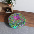 Floor Cushion Mandala Art Hand Drawn - Beautiful colorful Mandala on Turquoise background - Drawn by Hand - Tufted Floor Pillow, Round - Blululi