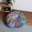 Floor Cushion Mandala Art Hand Drawn - Beautiful colorful Mandala on Turquoise background - Drawn by Hand - Tufted Floor Pillow, Round - Blululi