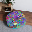 Floor Cushion Mandala Art Hand Drawn - Beautiful colorful Mandala on Turquoise background - Drawn by Hand - Tufted Floor Pillow, Round - Blululi