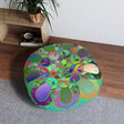 Floor Cushion Mandala Art Hand Drawn - Beautiful colorful Mandala on Turquoise background - Drawn by Hand - Tufted Floor Pillow, Round - Blululi