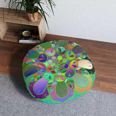 Floor Cushion Mandala Art Hand Drawn - Beautiful colorful Mandala on Turquoise background - Drawn by Hand - Tufted Floor Pillow, Round - Blululi