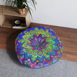 Floor Cushion Mandala Art Hand Drawn - Beautiful colorful Mandala on Turquoise background - Drawn by Hand - Tufted Floor Pillow, Round - Blululi