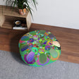 Floor Cushion Mandala Art Hand Drawn - Beautiful colorful Mandala on Turquoise background - Drawn by Hand - Tufted Floor Pillow, Round - Blululi