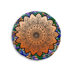 Floor Cushion Mandala Art Hand Drawn - Beautiful colors on Dark Blue background - Drawn by Hand - Tufted Floor Pillow, Round - Blululi