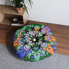 Floor Cushion Mandala Art Hand Drawn - Beautiful colors on Dark Blue background - Drawn by Hand - Tufted Floor Pillow, Round - Blululi