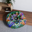 Floor Cushion Mandala Art Hand Drawn - Beautiful colors on Dark Blue background - Drawn by Hand - Tufted Floor Pillow, Round - Blululi