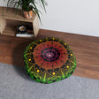 Floor Cushion Mandala Art Hand Drawn - Flower colors on Black background - Drawn by Hand - Tufted Floor Pillow, Round - Blululi